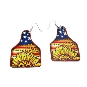 Vegan Leather Sunflower And Flag Drop Earrings